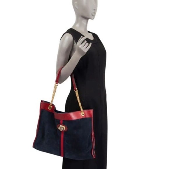 NEW WITH GUCCI DUSTBAG AND CARDS Gucci Rajah Suede Large Tote Bag in Blue - Picture 16 of 16